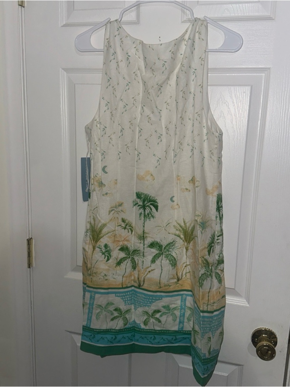 London Times Ivory Tropical Print Mini Dress with Mint Accents size 8 - Picture 7 of 7